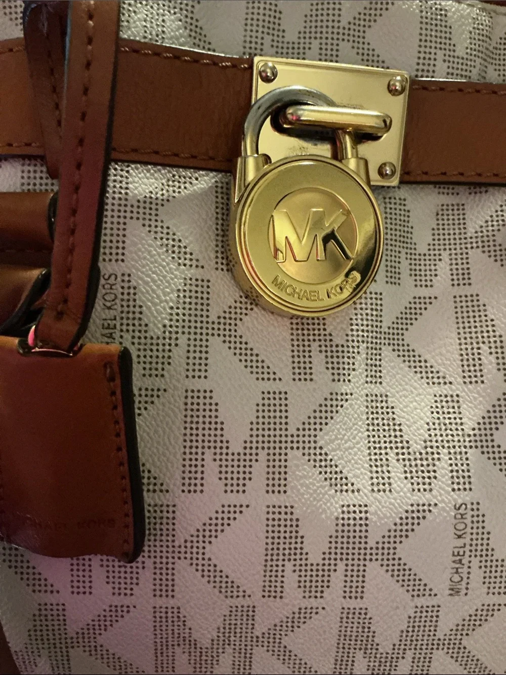 MICHAEL Michael Kors Hamilton Vanilla Logo Large Satchel Purse Crossbody Bag